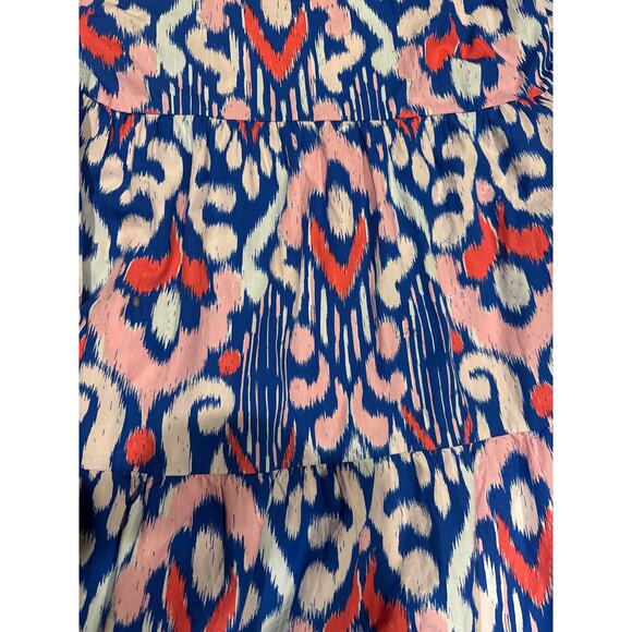 Crown & Ivy Cotton Halter Neck blue pink Maxi Dress open smocked back size L - Picture 11 of 13